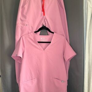 Figs l Pink V-Neck Scrub Set